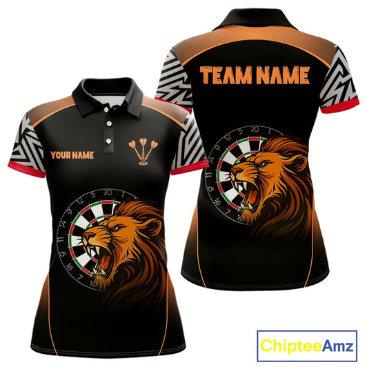 Goofygear Orange Lion Dartboard Dart Shirts Custom Dart Team Shirt For Women, Dart Jerseys