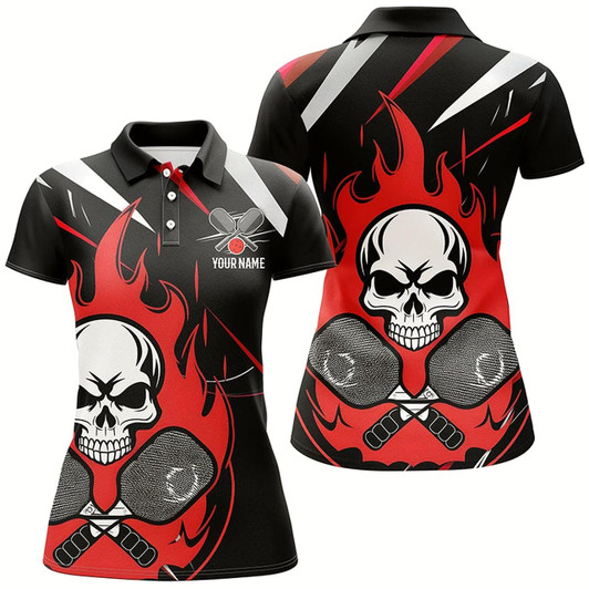 Goofygear Custom Red Flame Pickleball Shirts For Women, Skull Pickleball Jerseys For Team