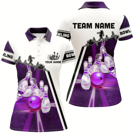 Goofygear Purple Galaxy Light Bowling Ball Pins Custom Women Bowling Polo Team League Jerseys, Bowling Gifts
