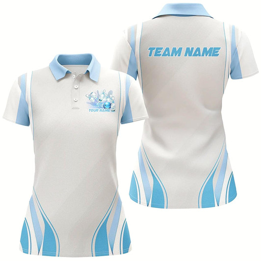 Goofygear Blue Bowling Shirts For Women, Custom Name Bowling Uniforms Bowling Jerseys