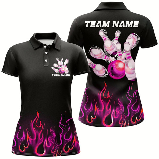 Goofygear Custom Pink Flame Bowling Shirts For Women, Personalized Bowling Team Shirts