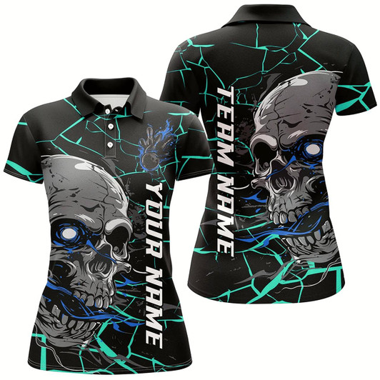 Goofygear Custom Blue Halloween Skull Bowling Shirts For Women, Outfit Bowling For Team