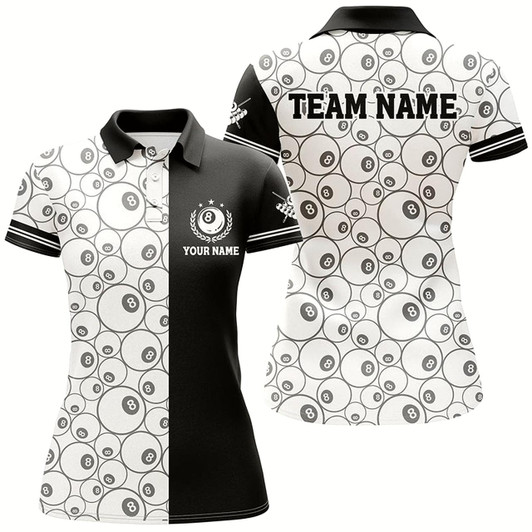 Goofygear Personalized 8 Ball Pattern Billiard Polo Shirts For Women, Custom 8 Ball Pool Billiards Jerseys