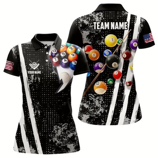 Goofygear Personalized Pool Player Billiards 8 Ball Polo Shirts For Women, Custom Us Flag Billiard Jerseys