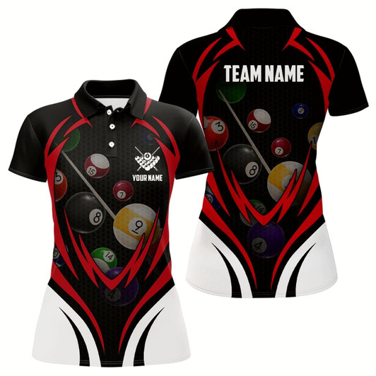 Goofygear Funny Pool Balls Billiards Personalized Name 3D Polo Shirts For Women, Custom Pool Billiard Jerseys