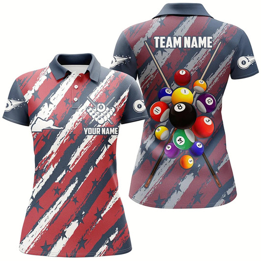 Goofygear Personalized Us Flag Pattern Stars Filled Billiard Polo Shirts For Women, 8 Ball Billiards Jerseys