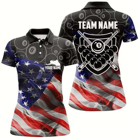 Goofygear Personalized Billiard Us Flag Smoke 8 Ball Pattern Billiards Black 3D Polo Shirts For Women