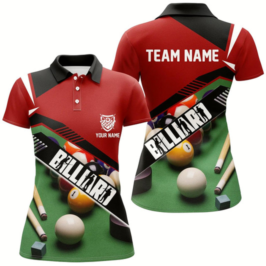 Goofygear Personalized Pool Balls Billiard Red Green 3D Polo Shirts For Women, Custom Pool Billiards Jerseys