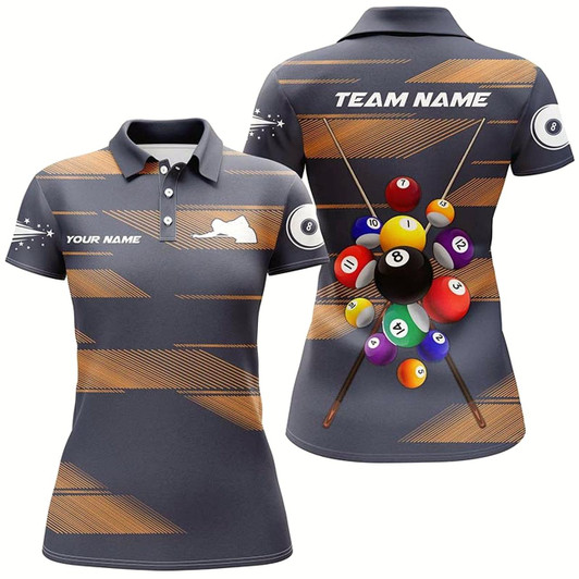Goofygear Personalized Billiard Balls 3D Polo Shirts For Women, Custom Name 8 Ball Pool Billiards Jerseys