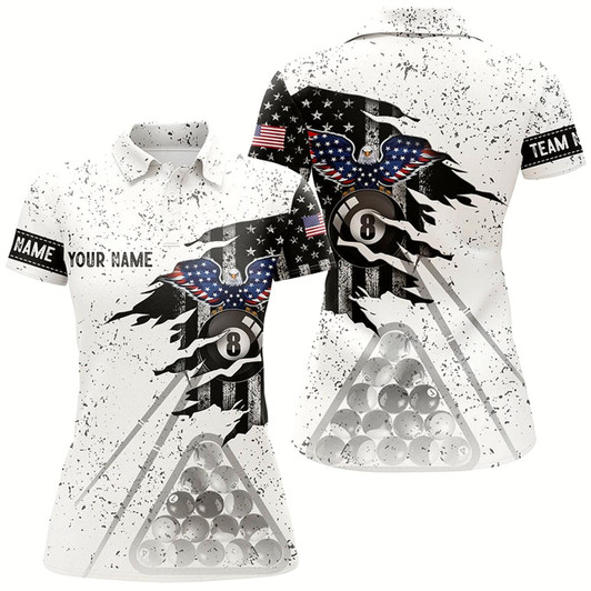 Goofygear Personalized Eagle Us Flag Billiard Black White Grunge 3D Polo Shirts For Women, Billiards Jerseys