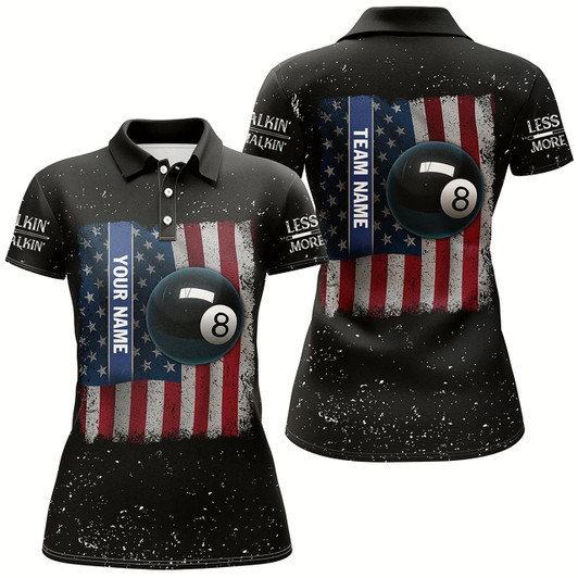 Goofygear Personalized Us Flag Patriotic 8 Ball Pool Billiards Polo Shirts For Women, Custom Billiards Jerseys