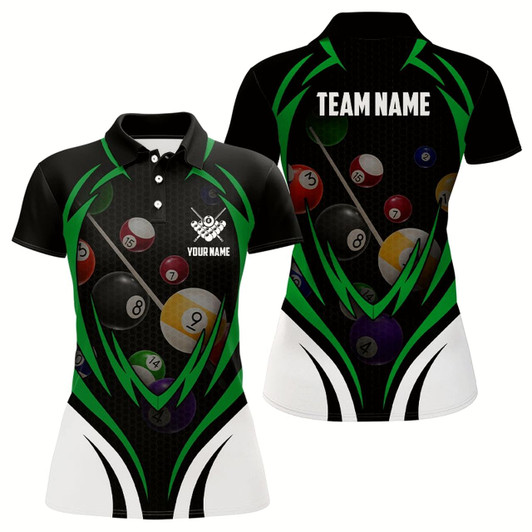 Goofygear Personalized Funny Pool Balls Billiards Red 3D Polo Shirts For Women, Custom Name Billiards Jerseys