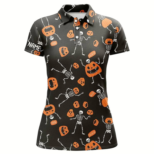 Goofygear Funny Skeleton Halloween Golf Shirts For Women Horror Pumpkin Golf Gifts For Halloween Lover