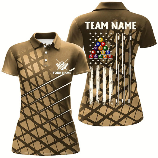 Goofygear Personalized Gold Grunge American Flag Women Billiard Shirt Custom Patriotic Pool Player Jersey Shirt