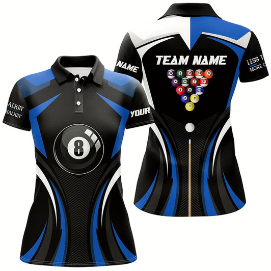 Goofygear Personalized Less Talkin More Chalkin Billiard Balls Blue Polo Shirts For Women, 8 Ball Pool Jerseys