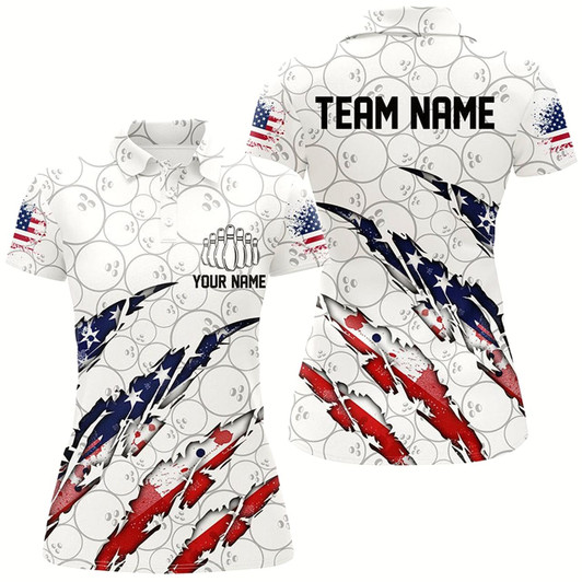 Goofygear Custom American Flag Patriotic Bowling Shirts For Women, Personalized Bowling Team Shirts Style 2