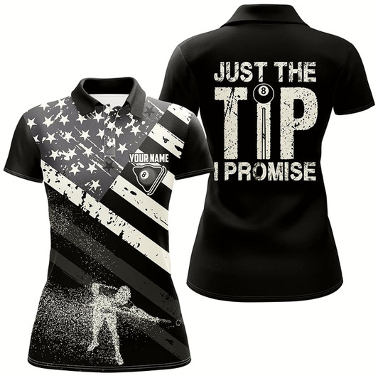 Goofygear Personalized Just The Tip I Promise Billiard 3D Polo Shirts For Women, Us Flag Billiards Jerseys