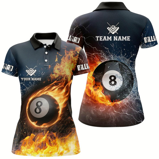 Goofygear Personalized Billiard 8 Ball Fire And Water 3D Polo Shirts For Women, Custom Billiard Balls Jerseys