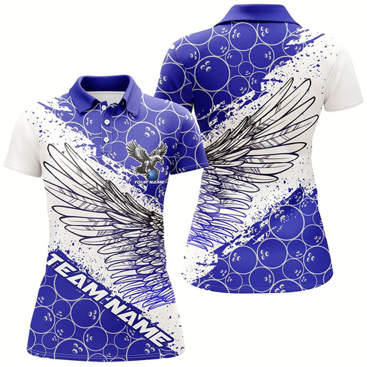 Goofygear Custom Bowling Shirts For Women, Team Name Bowling Jerseys Eagle Wings Blue