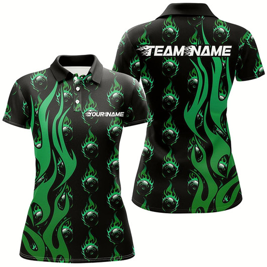 Goofygear Custom Green Flame Bowling Shirts For Women, Bowling League Shirts With Team Name