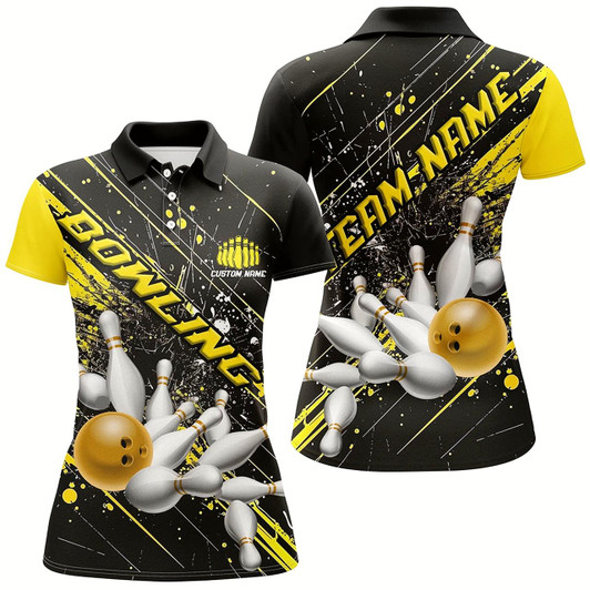 Goofygear Gold Strike Bowling Custom Team Shirts For Women, Bowling League Outfits For Bowlers