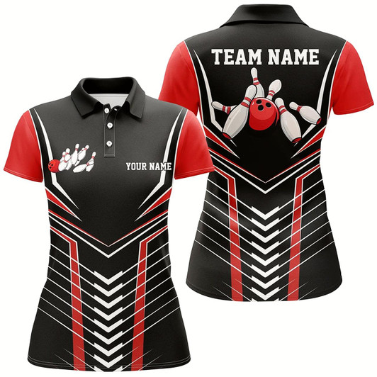 Goofygear Black And Red Custom Bowling Jerseys Bowling Team Shirts For Women, Bowling Uniform