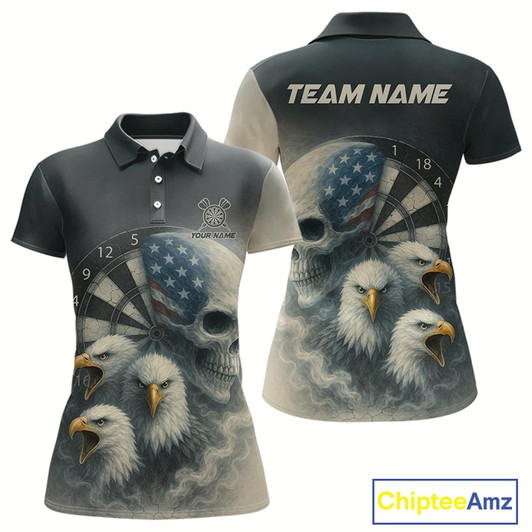 Goofygear Personalized Patriotic Dart Shirt Custom Eagle Skull Dartboard Dart Jerseys For Women