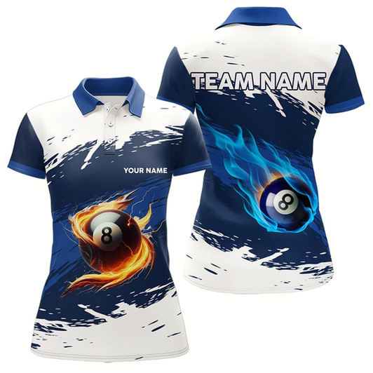 Goofygear Personalized Fire 8 Ball Pool Billiard Shirts For Women, Blue Billiard Jersey Custom Pool Team Shirt