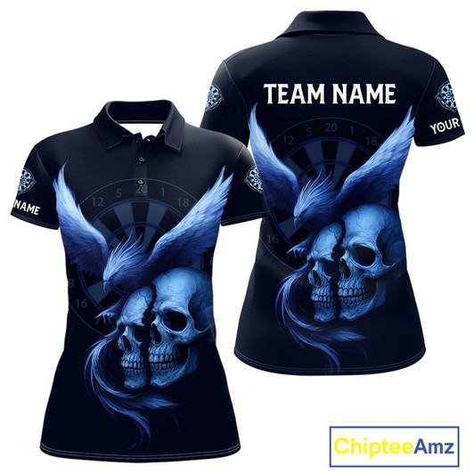 Goofygear Darts Shirt For Women Personalized Eagle Skull Dartboard Dart Team Jerseys Blue