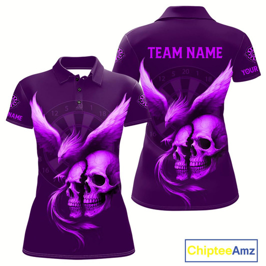 Goofygear Darts Shirt For Women Personalized Eagle Skull Dartboard Dart Team Jerseys Purple