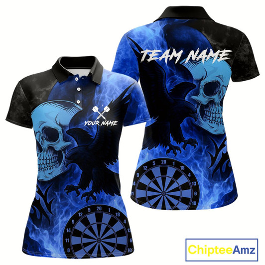 Goofygear Darts Shirt For Women Personalized Flame Eagle Dartboard Dart Team Jerseys Blue