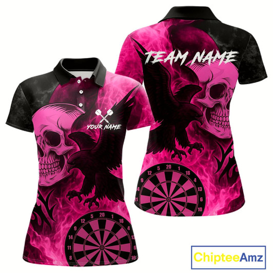 Goofygear Darts Shirt For Women Personalized Flame Eagle Dartboard Dart Team Jerseys Pink