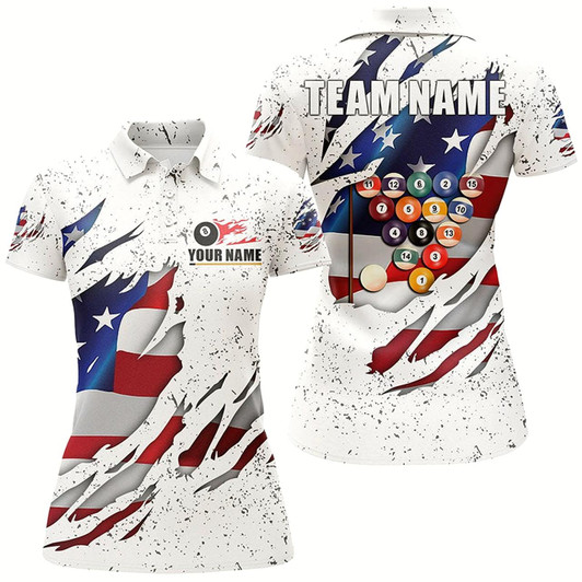 Goofygear Billiards Balls Us Flag White Grunge Custom Name Billiard Polo Shirts For Women, 8 Ball Pool Jerseys