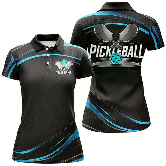 Goofygear Black And Blue Custom Womens Pickleball Shirts, Personalized Pickleball Jerseys