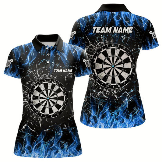 Goofygear Personalized Blue Fire Glass Break Dart Shirts Custom Dart Jerseys For Women Dart Team Shirts