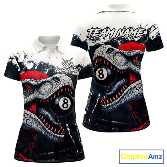 Goofygear Personalized Dinosaur 8 Ball Billiard Shirt For Women Custom Billiard Team Shirts, Pool Jersey Red