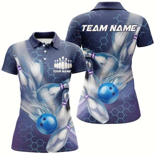Goofygear Custom Blue Striking Bowling Shirts For Women, Bowling League Shirts Bowling Team Jerseys