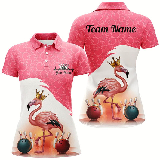 Goofygear Flamingo Pink Bowling Ball Pattern Custom Team Shirts For Women, Bowlers Jerseys