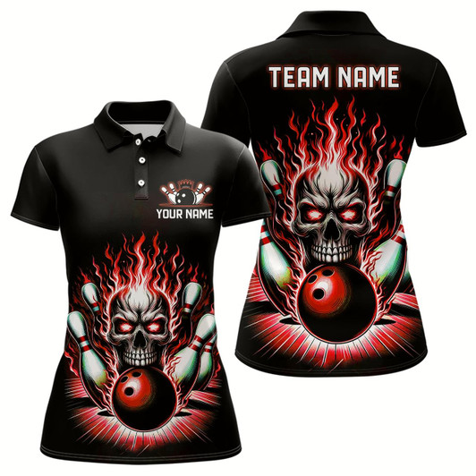Goofygear Personalized Skull Bowling Shirt For Women Custom Team'S Name Flame Bowler Jerseys Red Style 1
