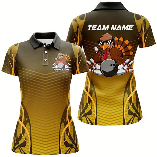 Goofygear Custom Funny Turkey Bowling Team Shirts For Women, Thanksgiving Bowling Uniform Outfit Style 1