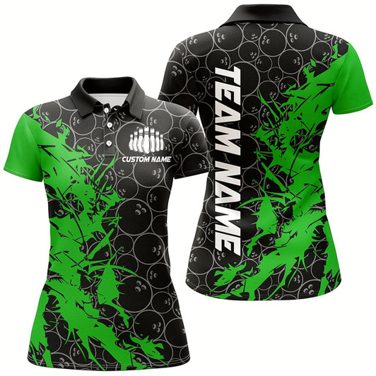 Goofygear Black And Green Customized Bowling Shirts For Women, Bowling Jerseys Team Bowling Shirts