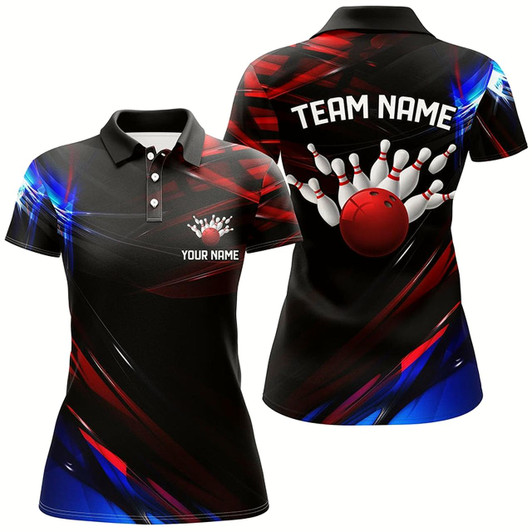 Goofygear Black, Red And Blue Custom Patriotic Bowling Shirts For Women, Us Bowling League Shirts Style 2
