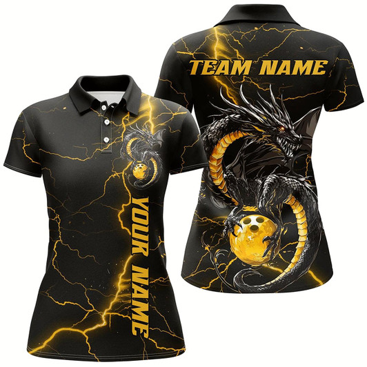 Goofygear Black And Gold Custom Dragon Bowling Shirts For Women, Dragon Bowling League Shirts Outfits Style 2
