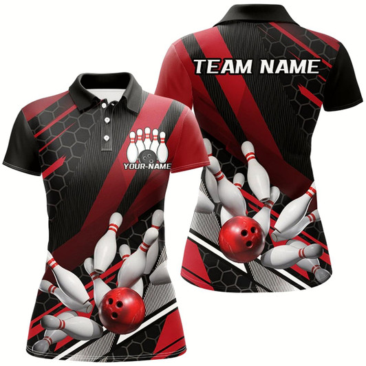 Goofygear Black And Red Custom Bowling Team Jerseys, Bowling League Shirts For Women, Bowlers Outfits Style 1