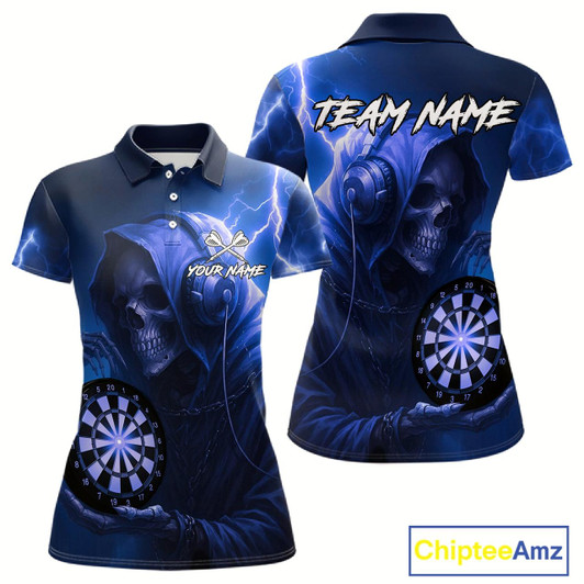 Goofygear Custom Funny Skull Darts Shirt For Women Personalized Blue Dartboard Dart Team Jerseys