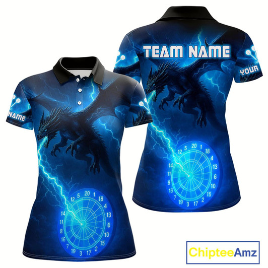 Goofygear Custom Dragon Lightning Blue Dartboard Dart Team Shirt For Women, Outfits Dart Jerseys