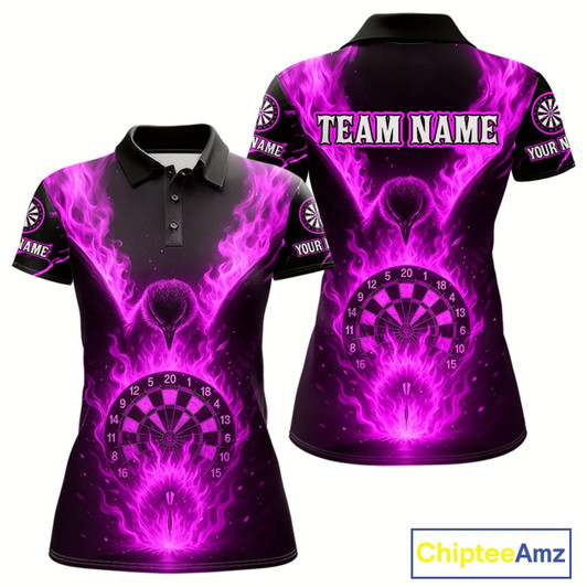 Goofygear Custom Purple Flames Eagle Dartboard Dart Shirt For Women, Outfits Darts Team Jersey
