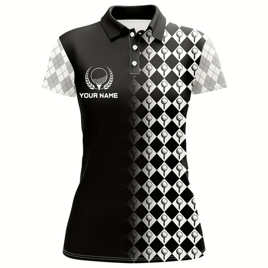 Goofygear Black & White Argyle Pattern Golf Shirts For Women Customized Cool Golf Gifts For Golf Lover