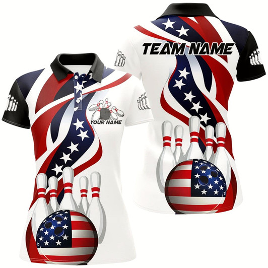Goofygear American Flag Custom Patriotic Bowling Shirts For Women, Team Bowling League Shirts Uniform Style 4