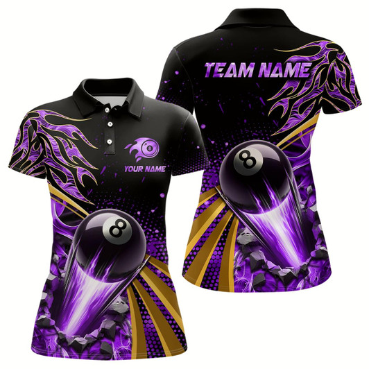 Goofygear Flaming 8 Ball Pool Crack Billiard Shirts For Women Custom Pool Billiard Shirt Team Jerseys Purple